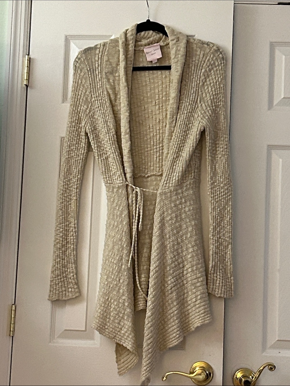 Romeo & Juliet Couture Asymmetric Open Knit Tie-Front Cardigan - Size Large